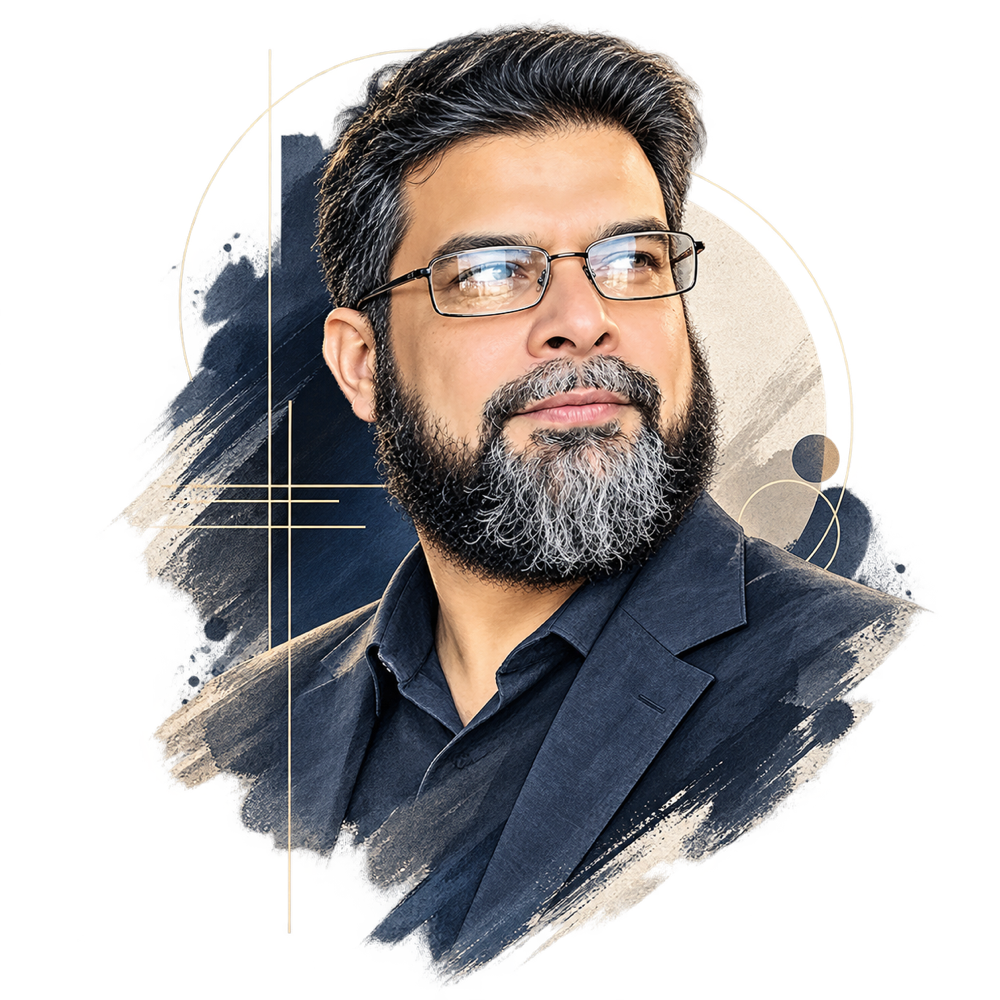 Editorial portrait illustration of Zeeshan Mirza