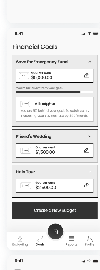 FinSage goals wireframe