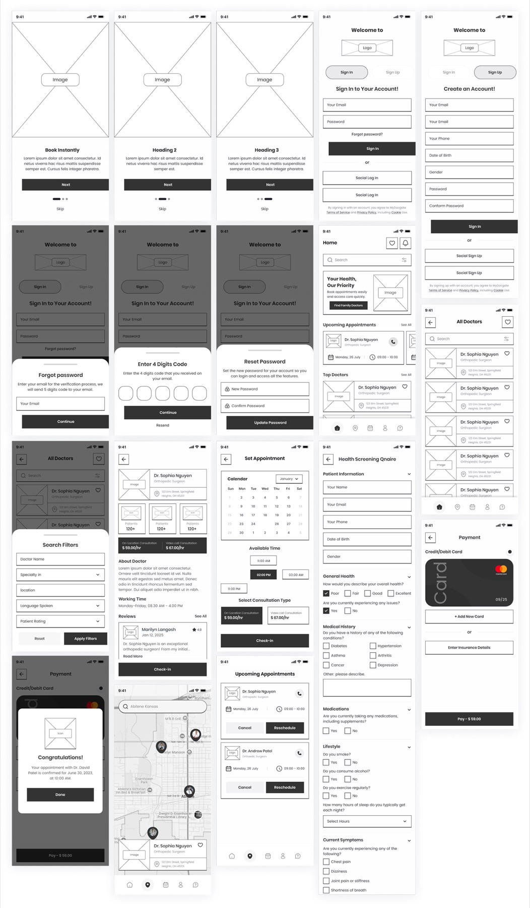 MyDocgate digital wireframe screen system