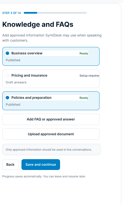 Early wireframe exploring approved knowledge setup