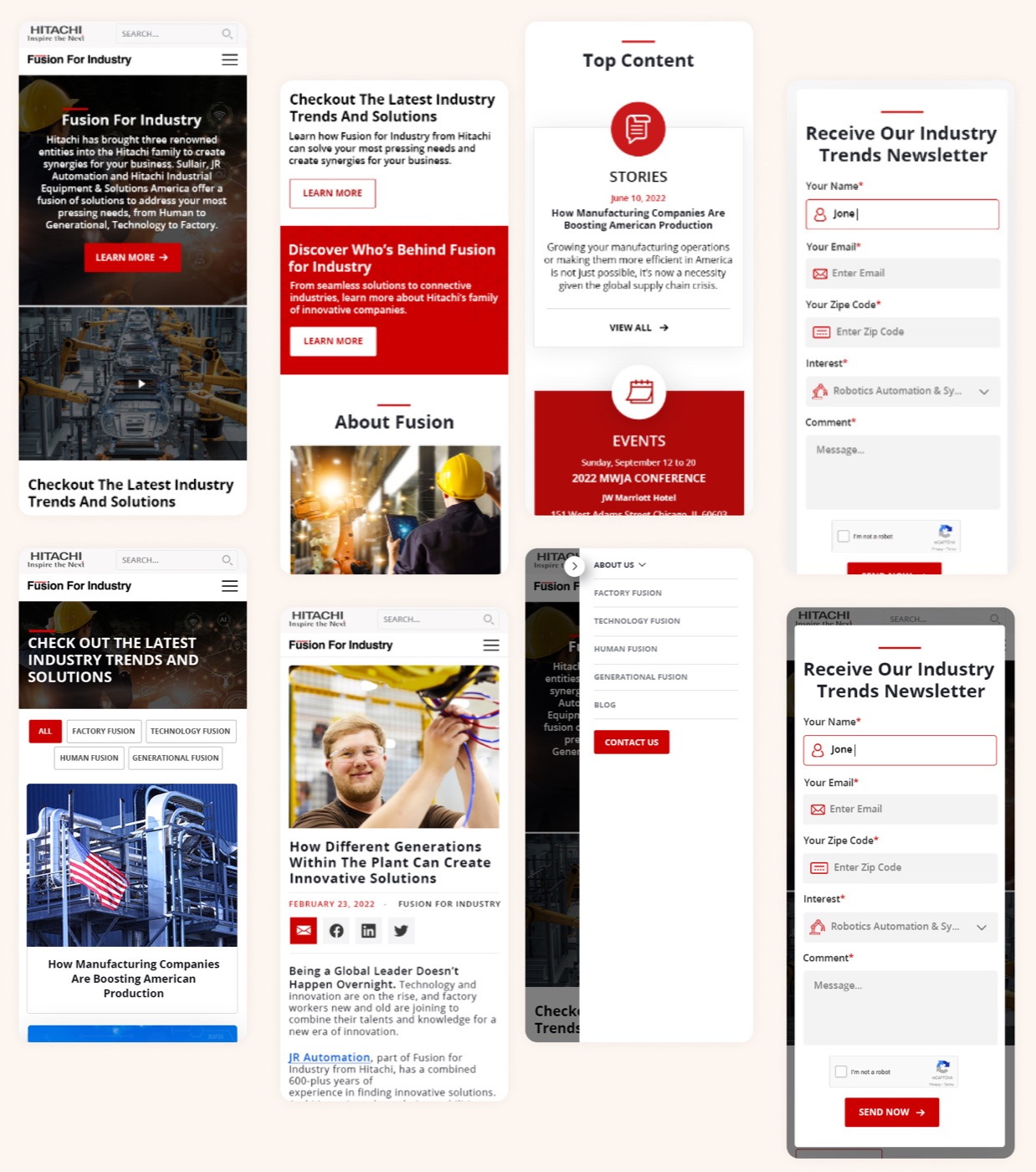 Responsive Hitachi Fusion for Industry mobile page compositions