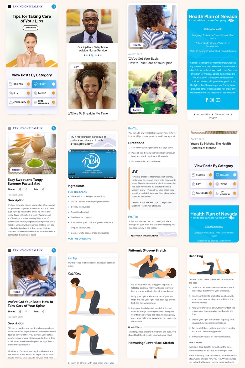 Health Plan of Nevada responsive mobile page compositions