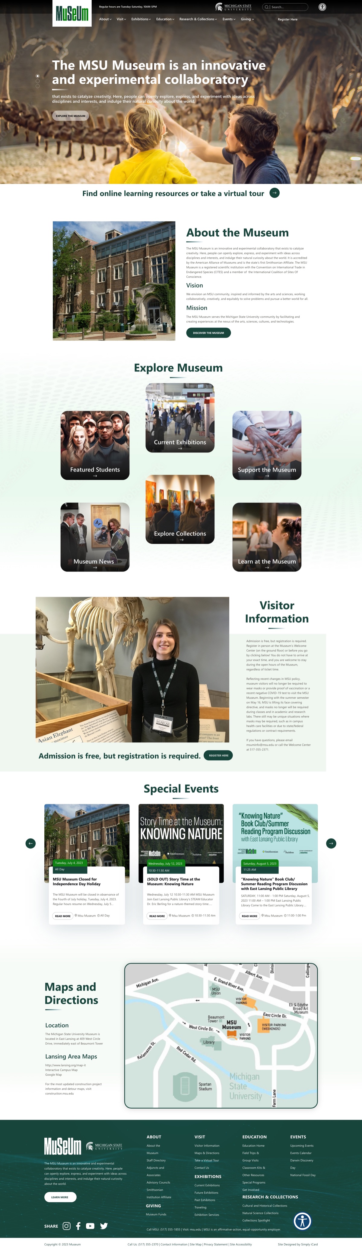 Museum website with exhibition discovery, visitor information, events, and directions