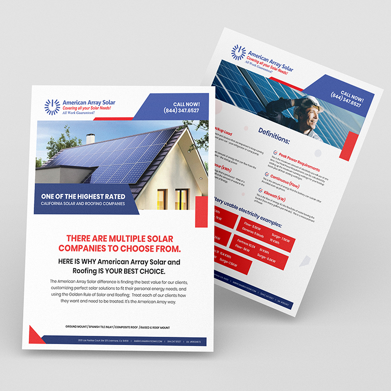 Solar services collateral with structured product information and branded page layouts